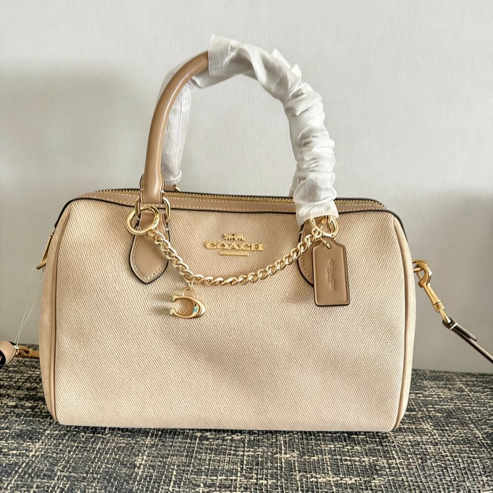 NWT COACH Rowan Satchel Bag Color Block Dark Natural Multi CAK58 with gold chain